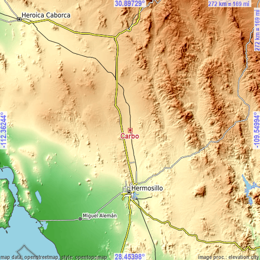 Topographic map of Carbo
