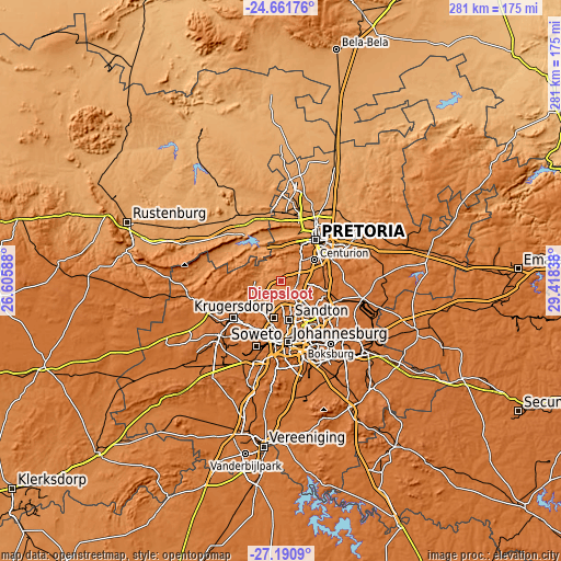 Topographic map of Diepsloot