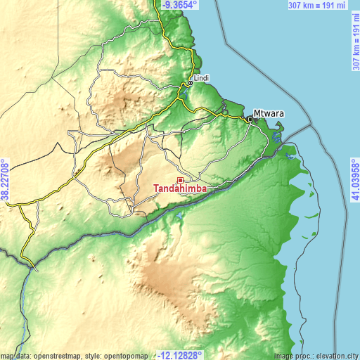Topographic map of Tandahimba