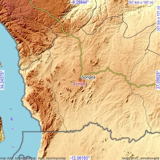 Topographic map of Songea