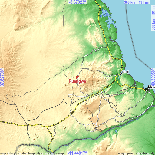 Topographic map of Ruangwa