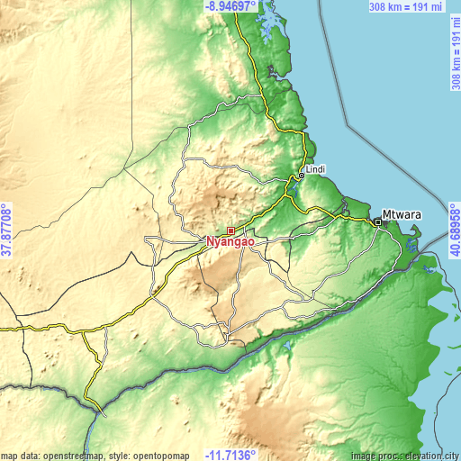Topographic map of Nyangao