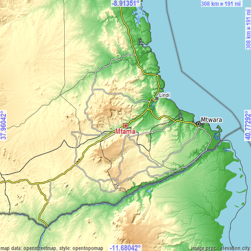 Topographic map of Mtama