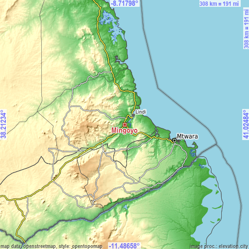 Topographic map of Mingoyo