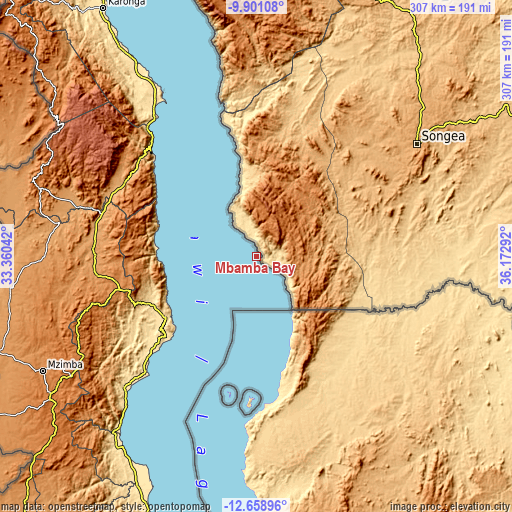 Topographic map of Mbamba Bay