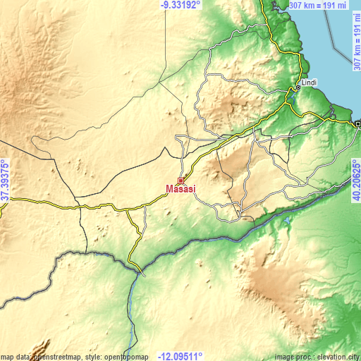 Topographic map of Masasi