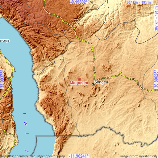 Topographic map of Maposeni