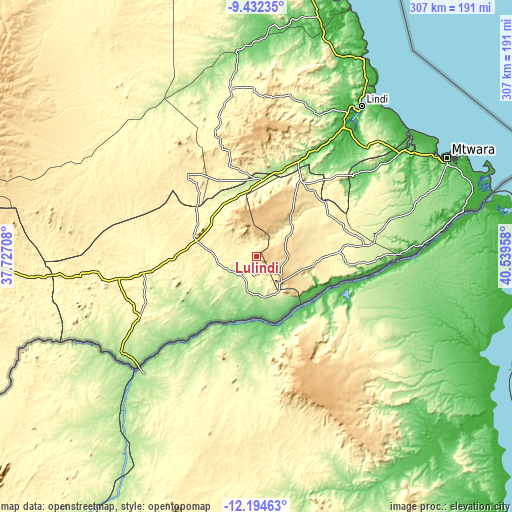 Topographic map of Lulindi