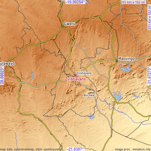 Topographic map of Zvishavane