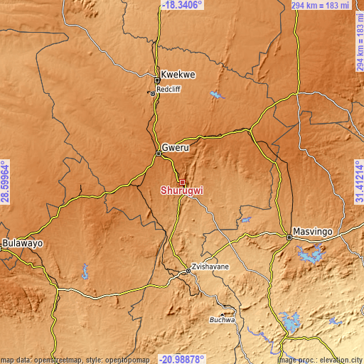 Topographic map of Shurugwi