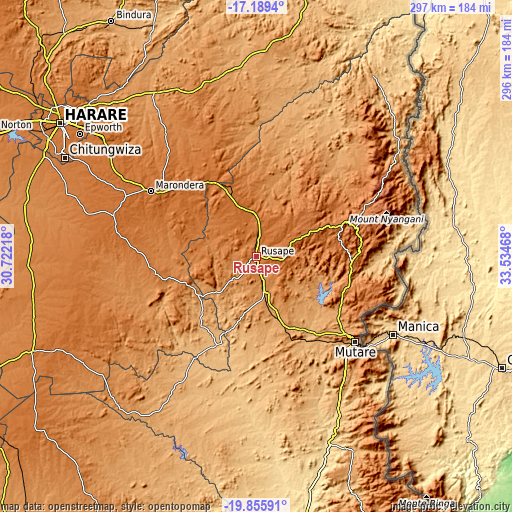 Topographic map of Rusape