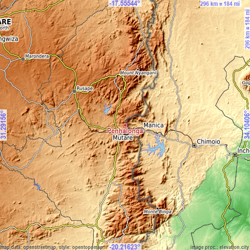 Topographic map of Penhalonga