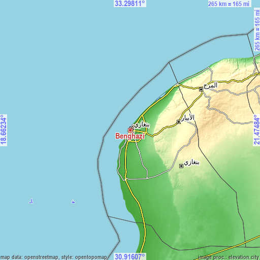 Topographic map of Benghazi