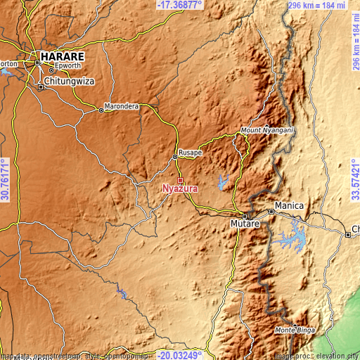 Topographic map of Nyazura