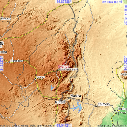 Topographic map of Nyanga
