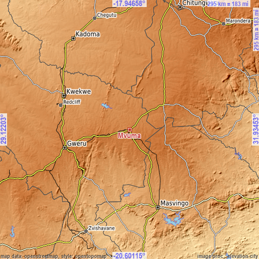 Topographic map of Mvuma