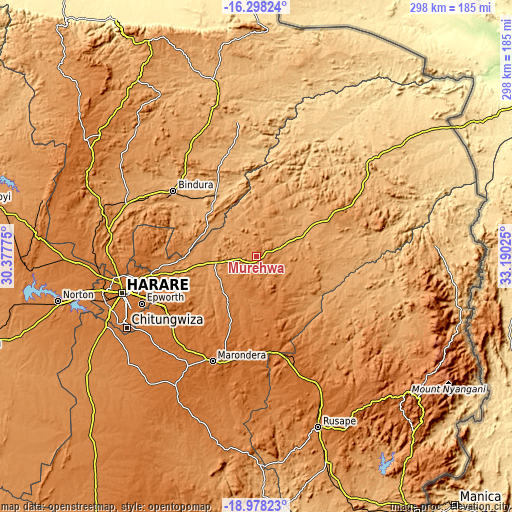 Topographic map of Murehwa