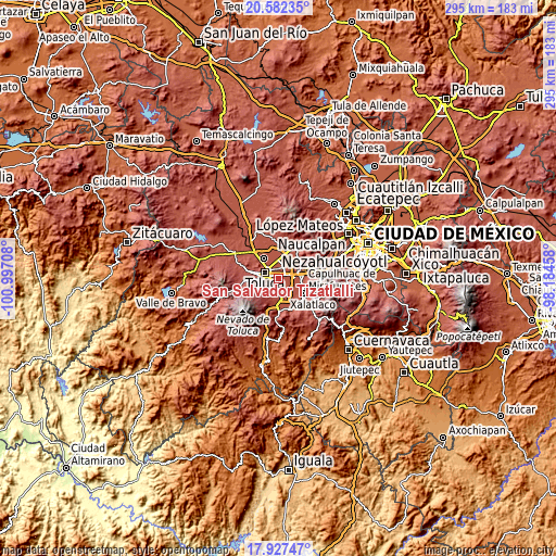 Topographic map of San Salvador Tizatlalli