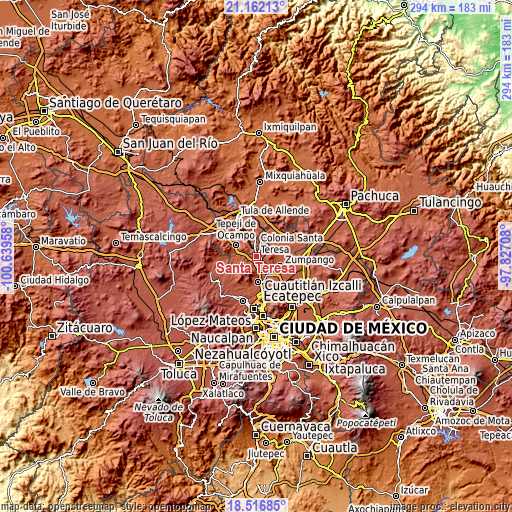 Topographic map of Santa Teresa