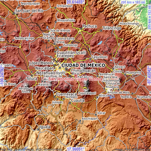 Topographic map of San Jerónimo Cuatro Vientos