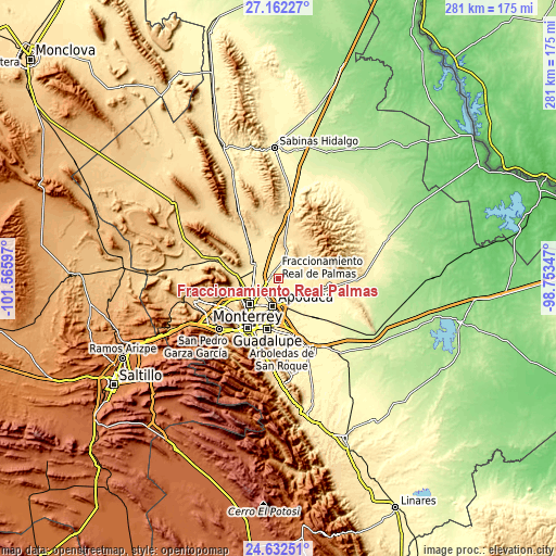 Topographic map of Fraccionamiento Real Palmas