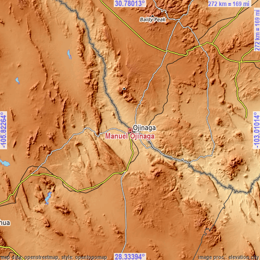 Topographic map of Manuel Ojinaga