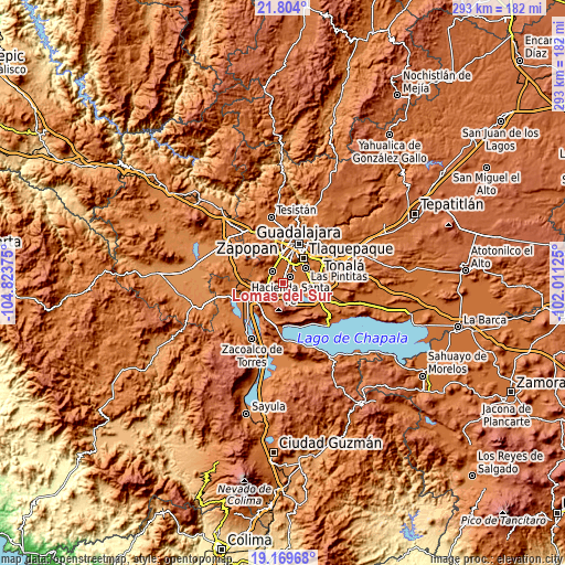 Topographic map of Lomas del Sur