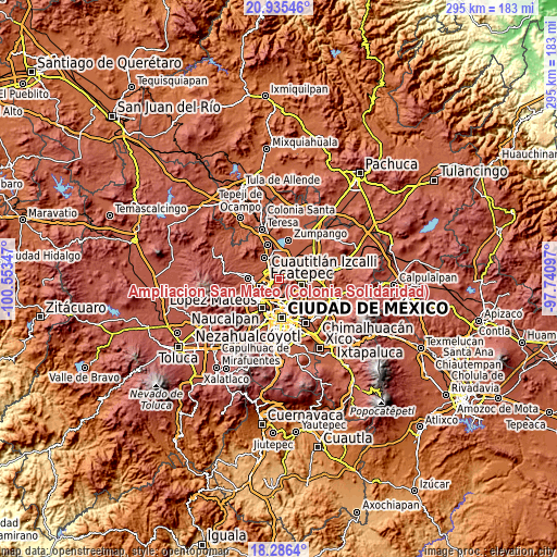 Topographic map of Ampliación San Mateo (Colonia Solidaridad)