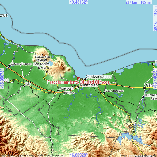 Topographic map of Fraccionamiento Ciudad Olmeca
