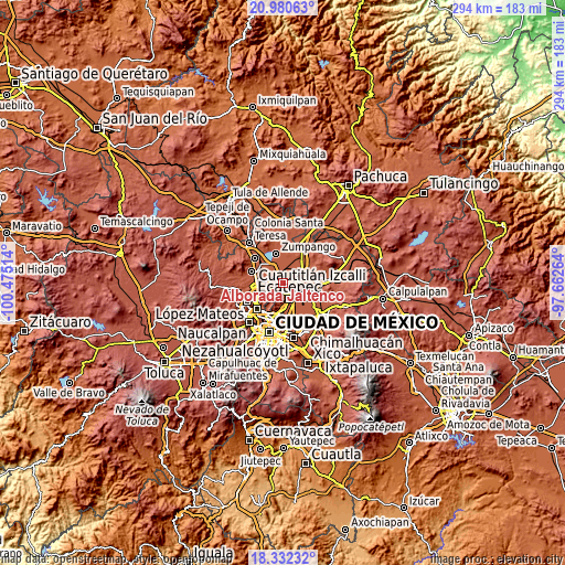 Topographic map of Alborada Jaltenco