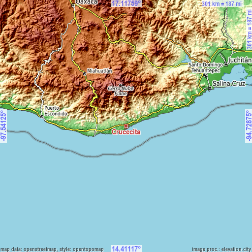 Topographic map of Crucecita