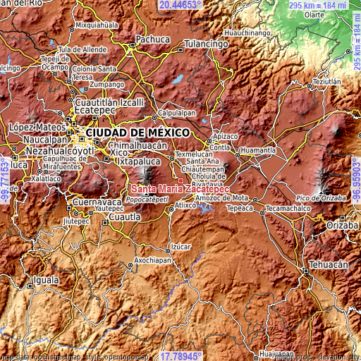 Topographic map of Santa María Zacatepec