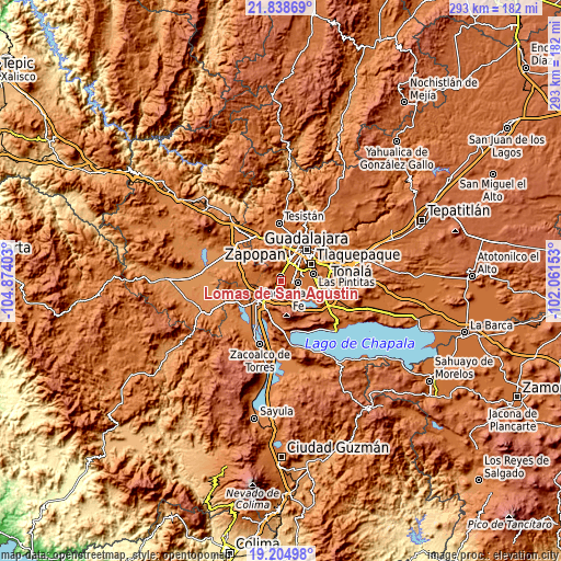 Topographic map of Lomas de San Agustín