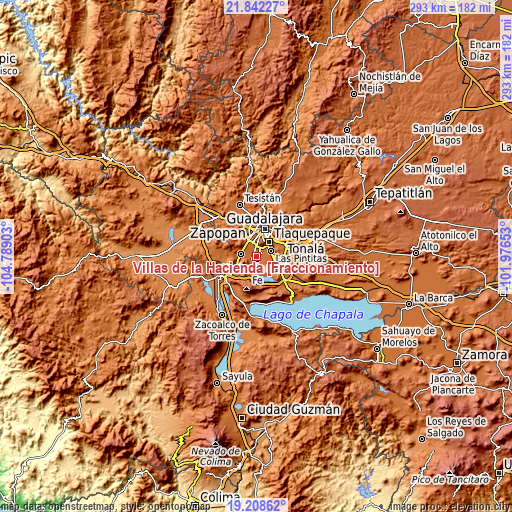 Topographic map of Villas de la Hacienda [Fraccionamiento]