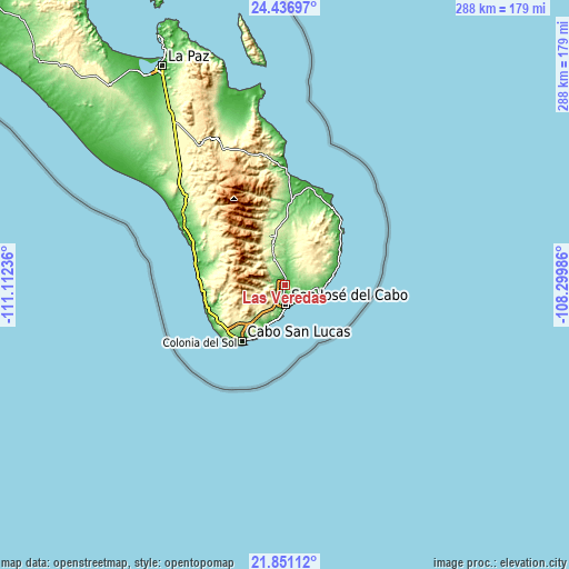 Topographic map of Las Veredas