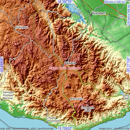 Topographic map of Santa Cruz Amilpas