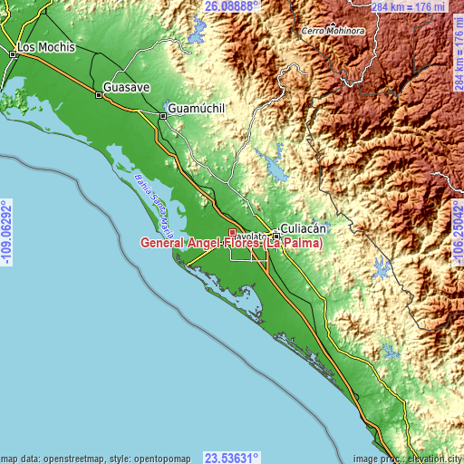 Topographic map of General Ángel Flores (La Palma)