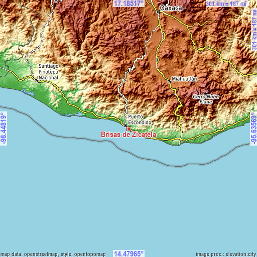 Topographic map of Brisas de Zicatela