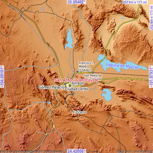 Topographic map of San Antonio del Coyote