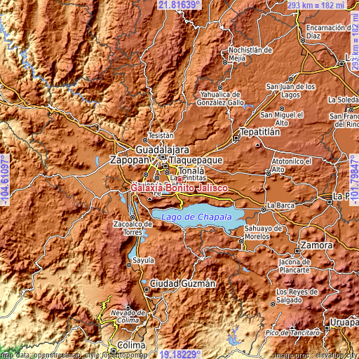 Topographic map of Galaxia Bonito Jalisco