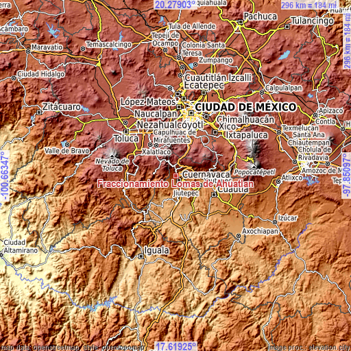 Topographic map of Fraccionamiento Lomas de Ahuatlán