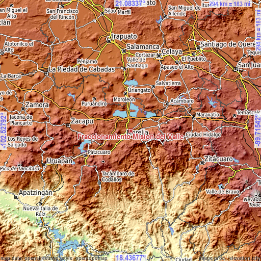 Topographic map of Fraccionamiento Misión del Valle