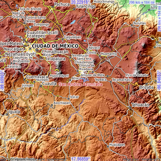 Topographic map of San Andrés Azumiatla