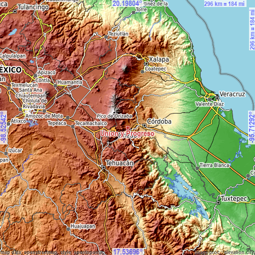 Topographic map of Unión y Progreso