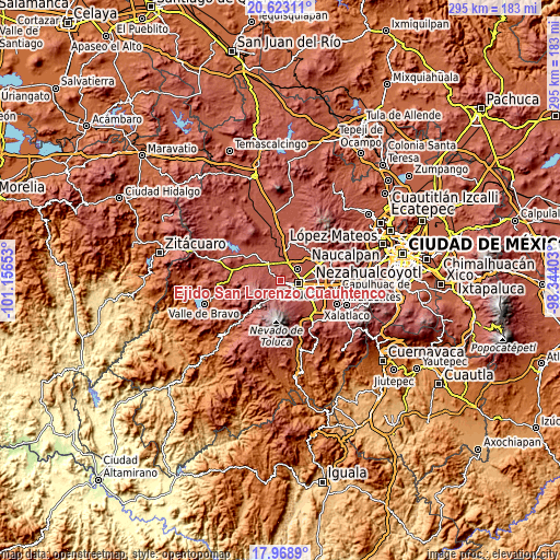 Topographic map of Ejido San Lorenzo Cuauhtenco