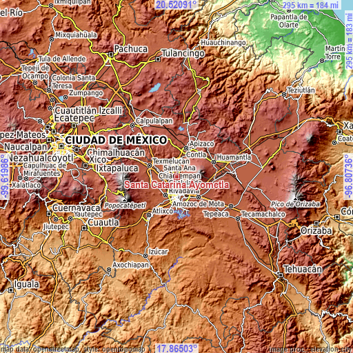 Topographic map of Santa Catarina Ayometla