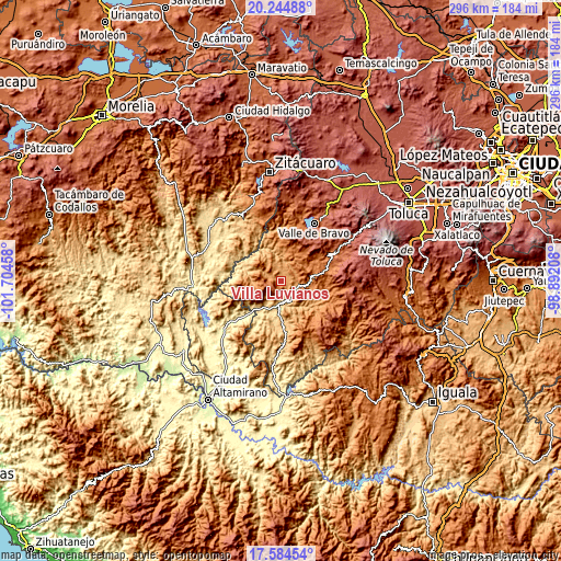 Topographic map of Villa Luvianos