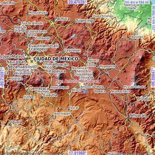Topographic map of San Antonio Mihuacán