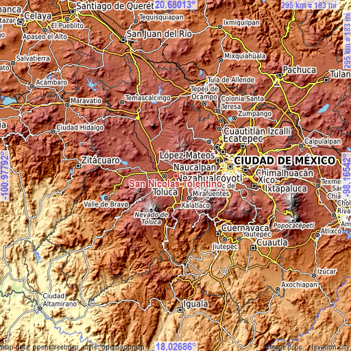 Topographic map of San Nicolás Tolentino