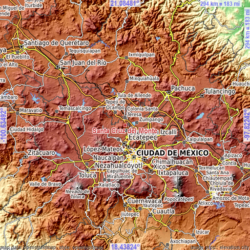 Topographic map of Santa Cruz del Monte